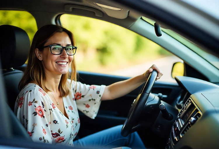 Joven mujer en su carro.