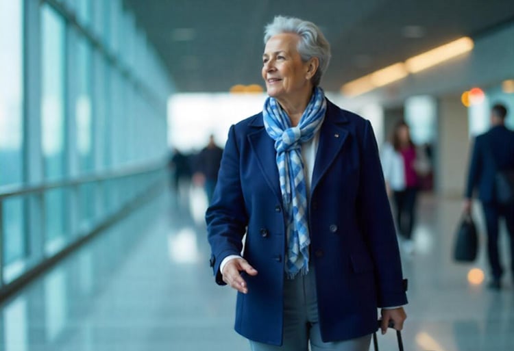Mujer caminando por el aeropuerto.